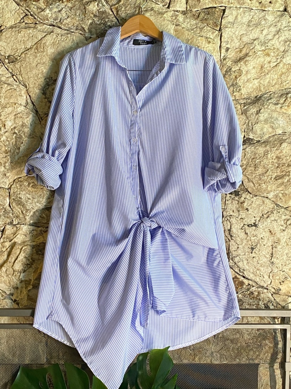 Blue & white striped tied top- Sz L